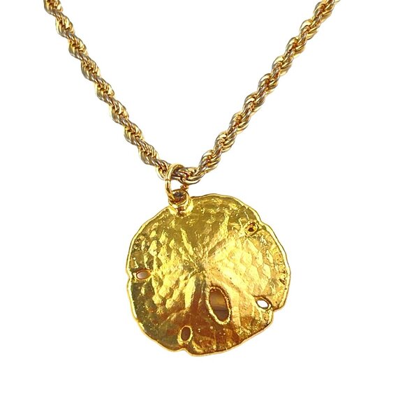 Vintage Gold Sand Dollar Pendant Necklace Rope Chain Beach-Inspired Jewelry Naut - Picture 2 of 8
